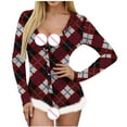 thumbnail image 4 of Samickarr One Piece Nightwear Pajamas Bodysuits for Women Shorts Butt Flap Christmas Pajamas for Women Sexy Deep V Neck Long Sleeve Button-down Front Lingerie Bodycon Rompers Jumpsuit Pajamas, 4 of 8