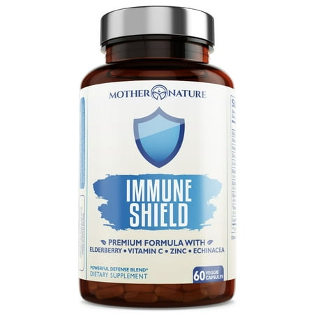 Mother Nature Organics, Advanced 7-in-1 Immune Support Supplement for Allergies - Elderberry, Vitamin C, Zinc, and More - Boosts Immunity in Adults & Kids (60 Vegan Capsules)