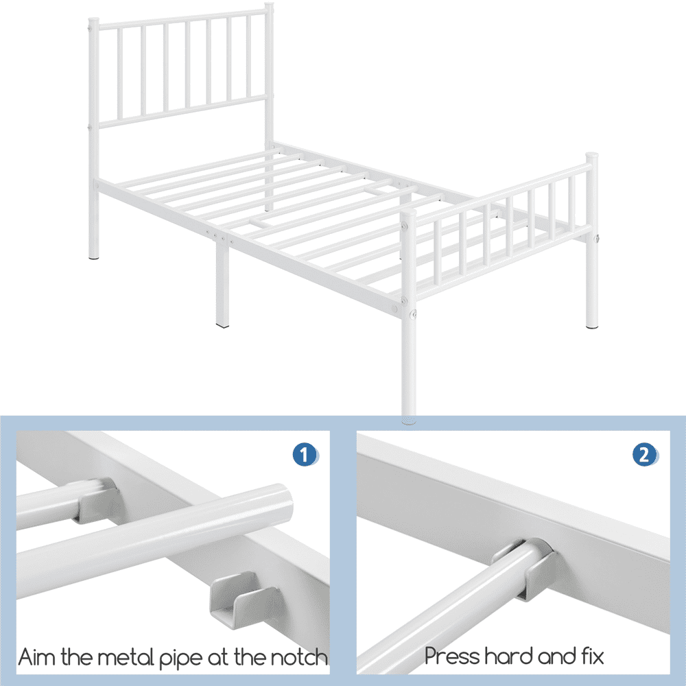 Fullfurnique Minimalist Metal Bed Frame with Vertical Bar Headboard and Footboard, Twin, White