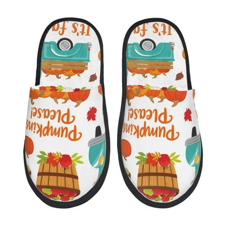 Balery Fall Pumpkins Slient Indoor Furry Fleece Comfort House Shoes Soft Non-Slip Home Shoes Cotton slippers House Slippers-- Large