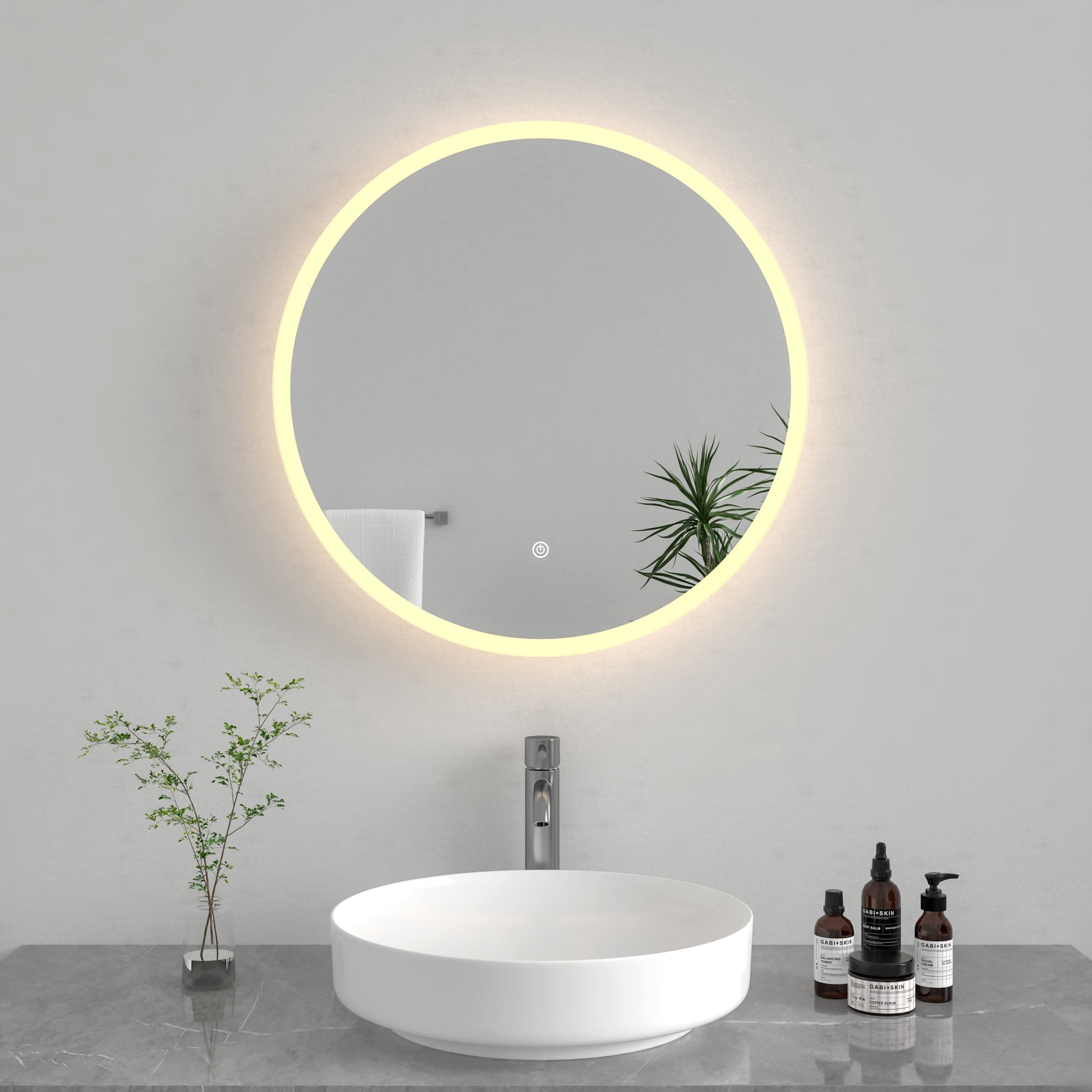 Kingston Brass MR1042424 Aurora 24-Inch Round LED Bathroom Mirror, Front and Back Light, Anti-Fog, Dimmable Touch Sensor Lighted Mirror in Silver