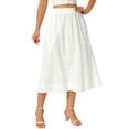 thumbnail image 4 of INSPIRE CHIC Women's Eyelet Boho Casual Skirt Elastic High Waist A-Line Cotton Embroidery Lace Beach Summer Midi Skirts S White, 4 of 6