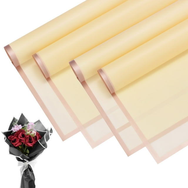 20 piezas de papel de envoltura de flores ramo de 23 pulgadas, borde dorado amarillo claro