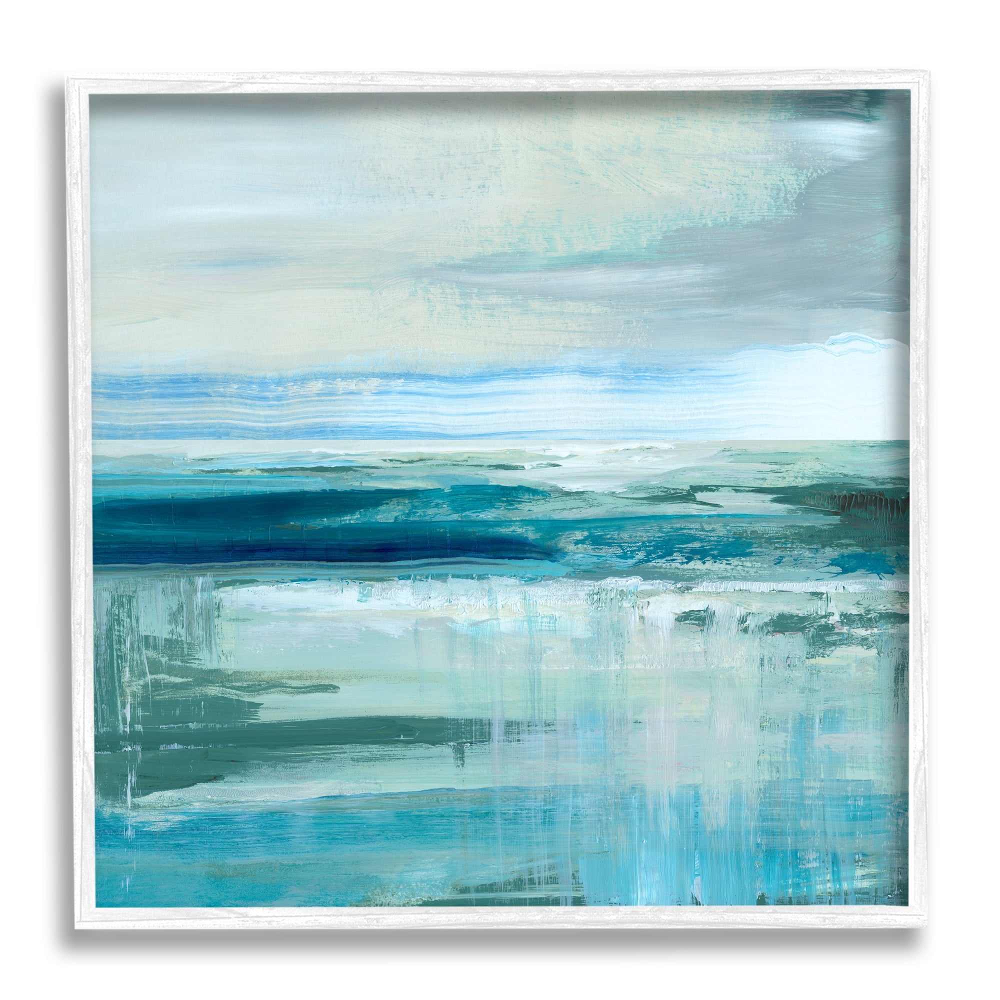 Stupell Industries Abstract Ocean Horizon Modern Nautical Painting Blue Green, 17 x 17,Design by Nan
