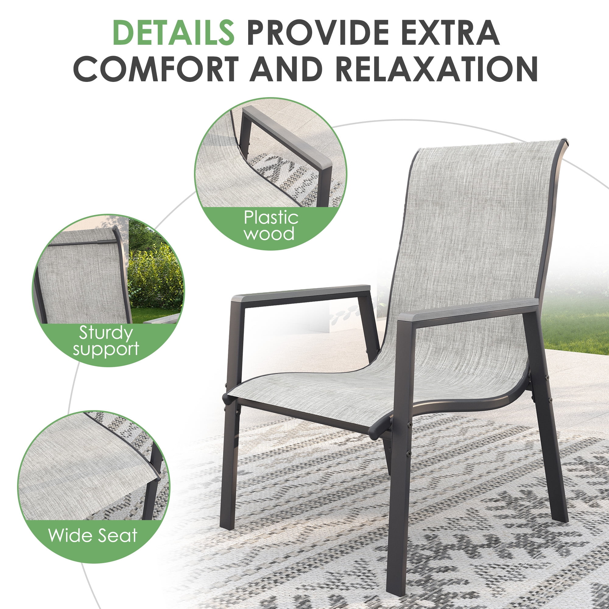 Poteban Patio Chairs Set of 4, Outdoor Dining Chairs High Back with All Weather Breathable Textilene, Metal Frame for Lawn Garden Backyard Deck