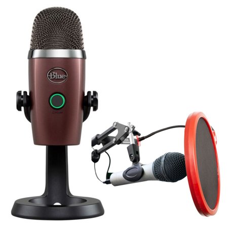 BLUE MICROPHONES Yeti Nano Premium USB Microphone Red Onyx (496) with Deco Gear Universal Pop Filter Microphone Wind Screen with Goose Neck Mic Stand (Best Mic Stand For Blue Yeti)