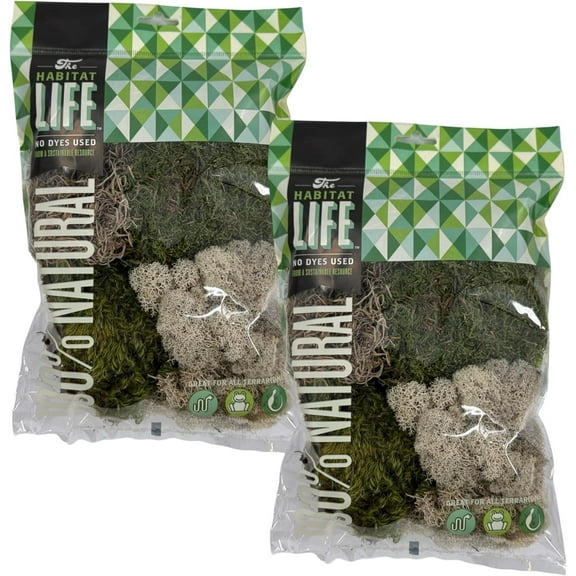 Quality Growers The Habitat Life - Natural Variety Pack - Mix of Reindeer, Mood, Sheet & Spanish Moss - for All Terrariums - Humidity Control - Breathable Bedding - Dye-Free & Safe - Medium - 2 Pack