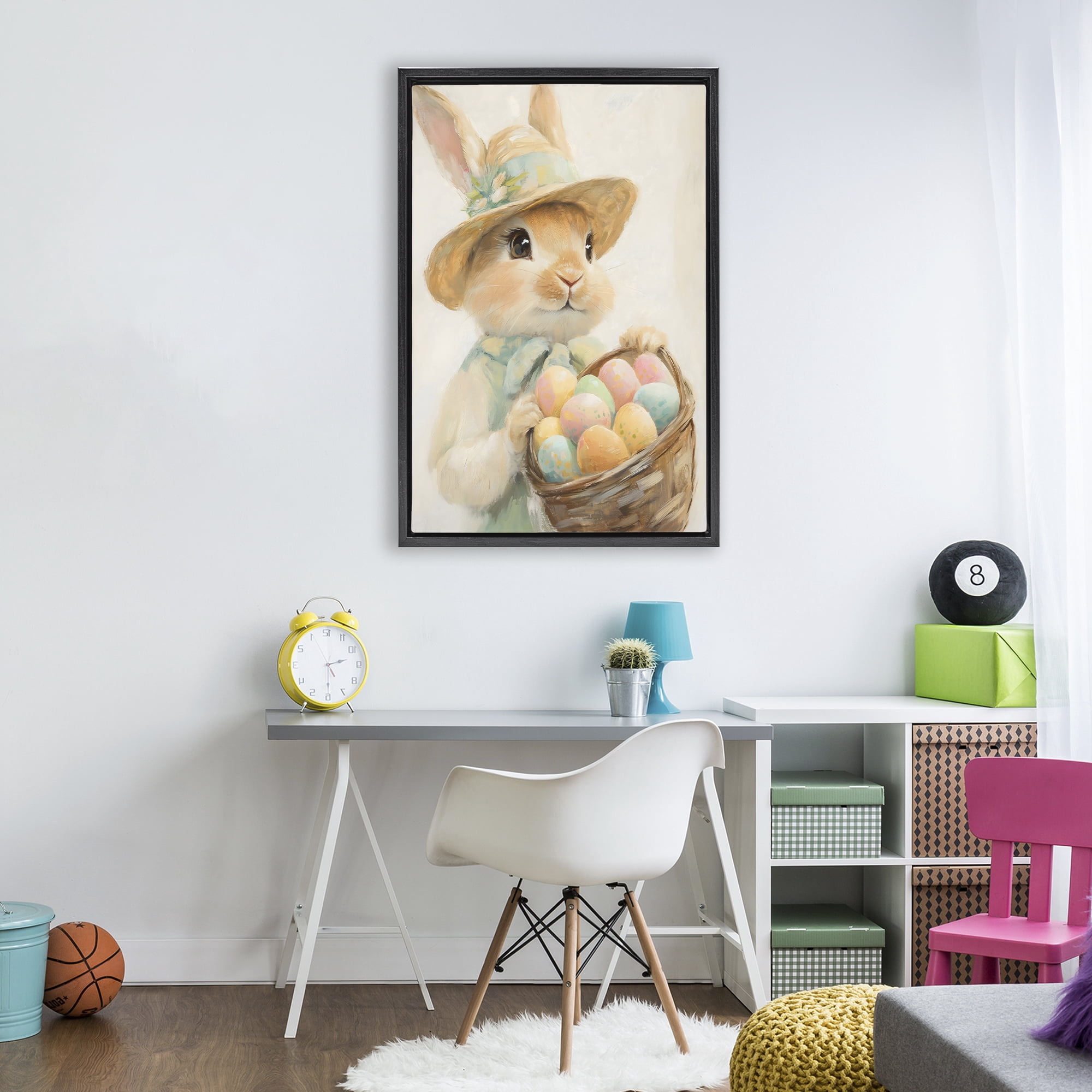 Stupell Industries Easter Egg Basket Rabbit Black Framed Floater Canvas Wall Art, design by The Prints Vibe