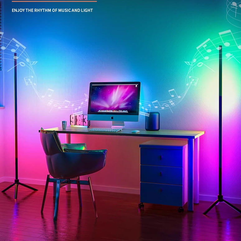 HOODINK 2 Pack Corner Floor Lamp, 59" RGB LED Corner Lamp with Music Sync, 16 Million Colors LED Lamp with Smart App & Remote Control for Bedroom, Living Room Gaming Room