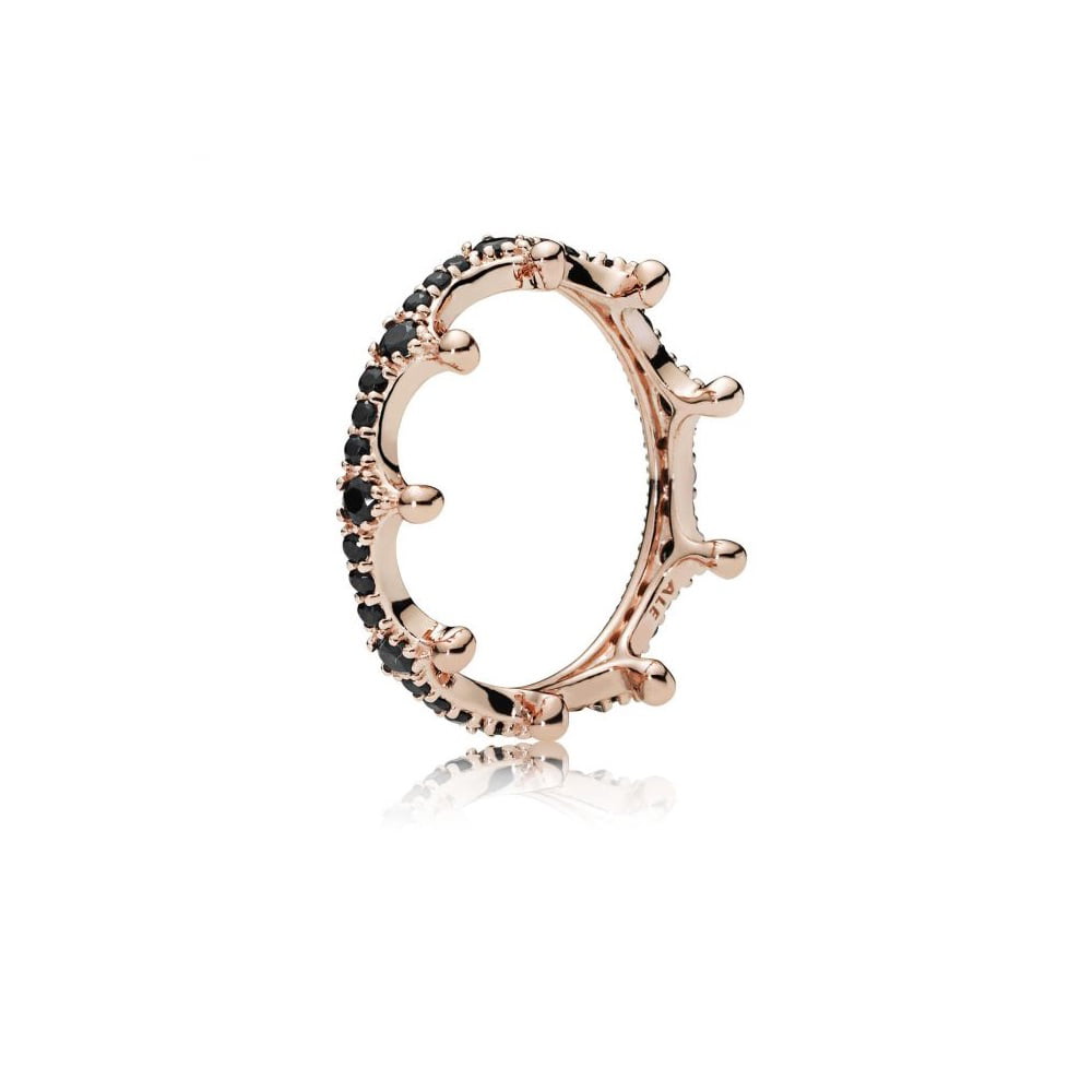 Pandora Rose Enchanted Crown Ring Size 7.5 With Black Crystal 