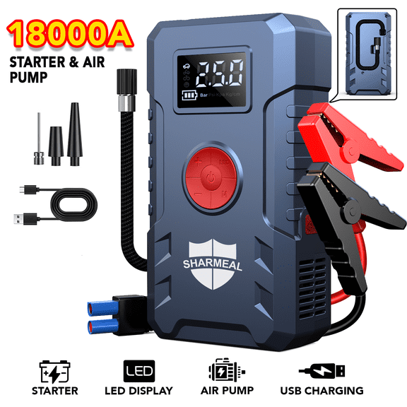 Sharmeal 18000A Car Jump Starter, 12V Portable Jump Starter with LED Light for All Gas & 12.0L Diesel Engines