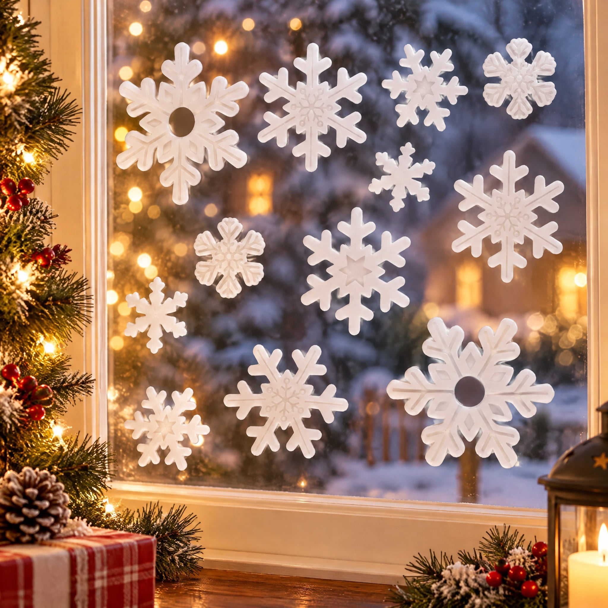 Snowflake Christmas Window Gel Clings, White, 11.5" x 11.8", by Holiday Time