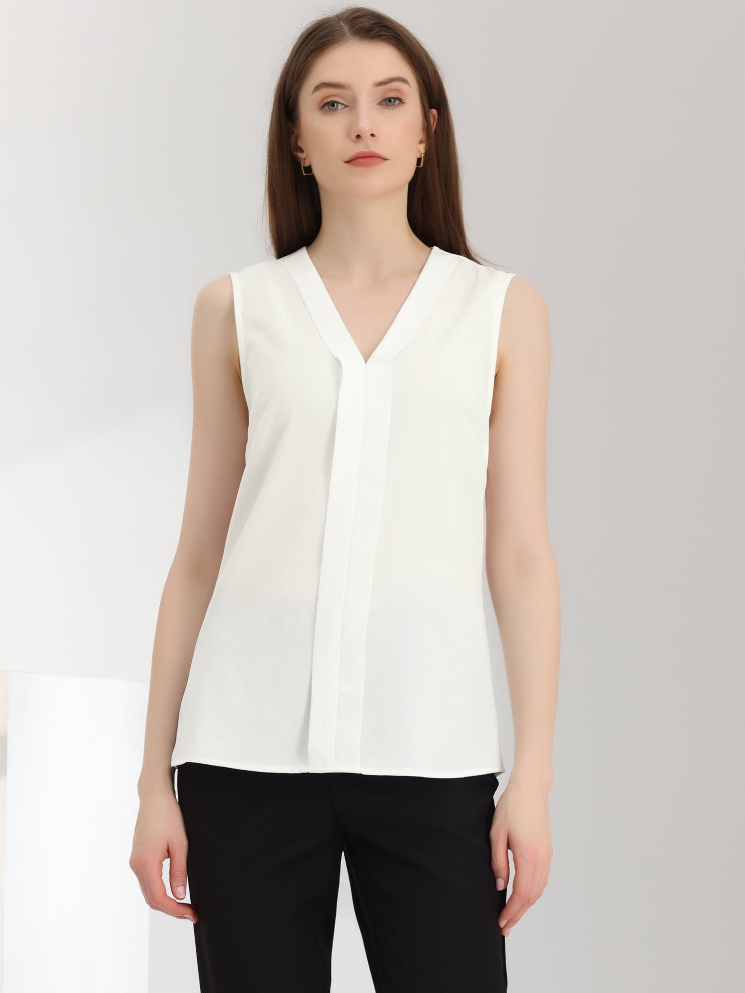 DARING DIVA Sleeveless Pleated Front Work Office Blouse XS White