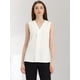 thumbnail image 3 of Blusa de oficina de trabajo con cuello en V liso plisado sin mangas para mujer Blanco XS, 3 of 6