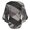 thumbnail image 6 of Grey Geometric Leaf Pattern Women's V-Neck Blouse With 3/4 Ruffled Bell Sleeves Casual Top Ladies Blouses, 6 of 7