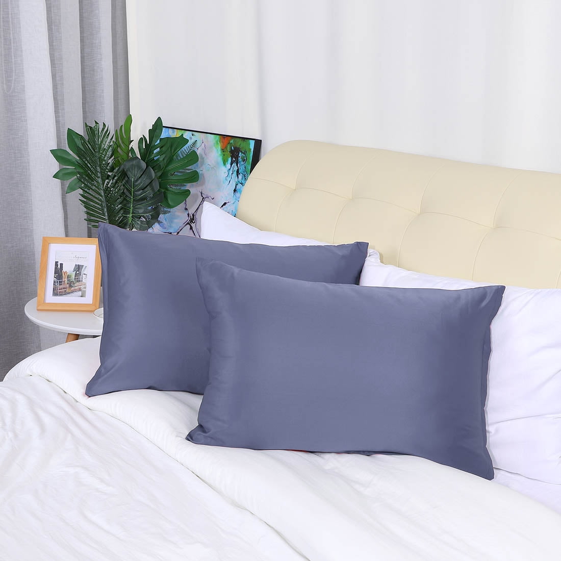 Unique Bargains 6 Pack Satin Pillowcase with Zipper, Standard, Slate Gray