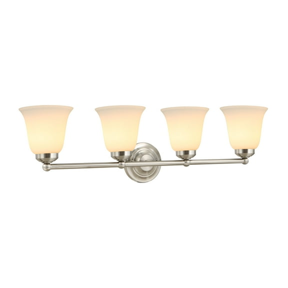 Aspen Creative 62292-1, Bathroom Vanity 4 Lights Fixture, 30-1/2" W x 6" H x 8-1/4" D, Satin Nickel Finish/Frosted Glass Paint White Inside