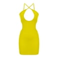 thumbnail image 3 of IROINNID Discount Wedding Guest Dresses for Women Semi Formal Evening Night Casual Homecoming Dress Solid s Comfy Sleeveless Sexy Hollow Out Slim Mini Dress Elegant Bodycon Dress,Yellow, 3 of 5