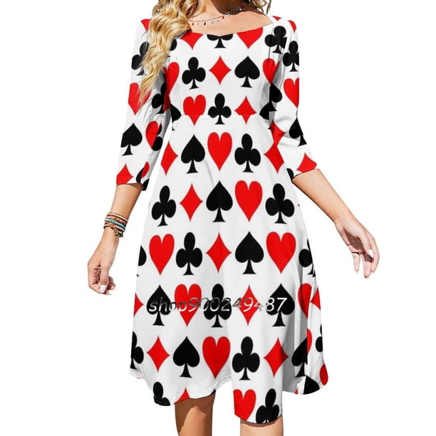 ¡Bote! Full House Spades Clubs and Hearts Vestido de cuello cuadrado Vestido de verano elegante para mujer Vestido con cuello halter estampado