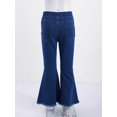 thumbnail image 5 of Yartina Kids Girls Raw Hem Flared Jeans Elastic Waist Bell-Bottoms Trousers Washed Denim Pants Dark Blue 12, 5 of 8