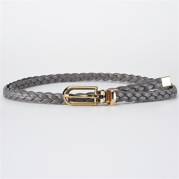 Ceinture Étroite en Cuir PU Tressé pour Femmes avec Boucle Fine