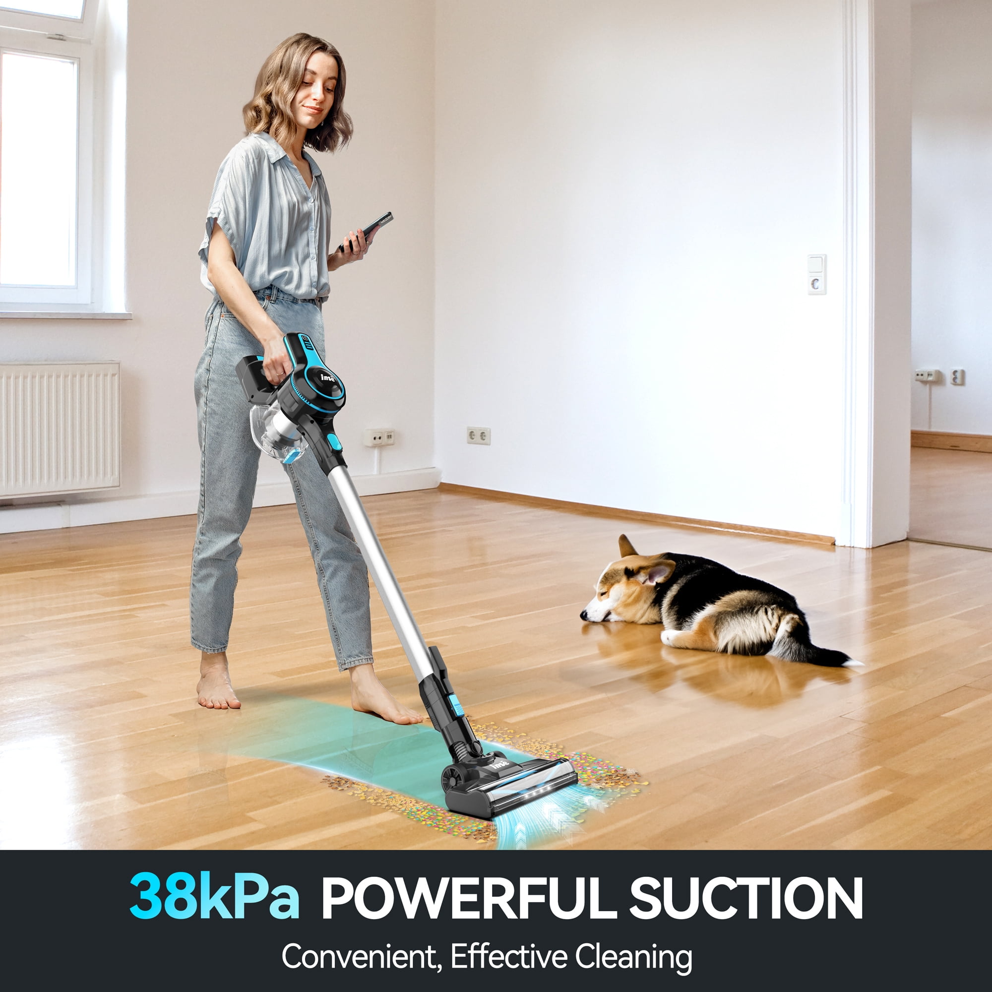 INSE Cordless Vacuum Cleaner for Home,Upgraded 38kPa/50Mins Stick Vacuum Lightweight with Self-Standing,N520