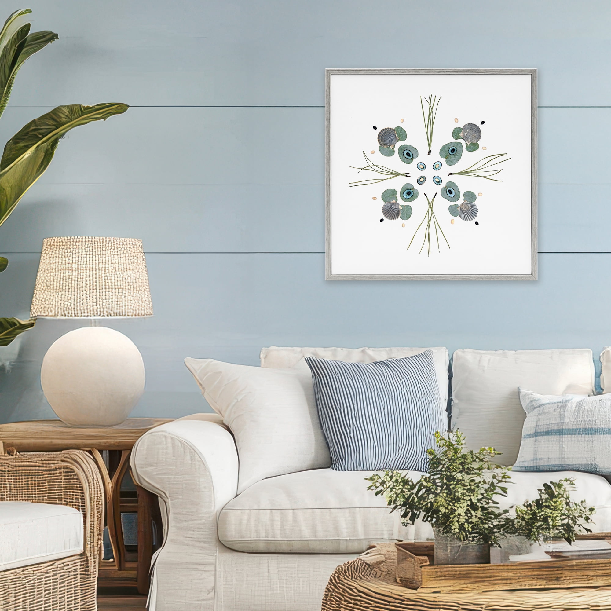 Stupell Industries Seashell & Leaf Symmetry Gray Framed Giclee Art, design by Beth Adoette