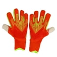 thumbnail image 2 of Guantes de portero de fútbol para hombre y mujer, de látex y nailon, antideslizantes, transpirables, con protección para los dedos, para entrenamiento y competición, color naranja, talla 6, 2 of 14
