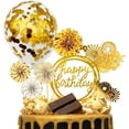 thumbnail image 1 of Decoración dorada para tarta de feliz cumpleaños, incluye globos de confeti, vasos de papel hechos de acrílico y papel, adorno para tarta con forma de abanico, decoración de fiesta temática dorada pa, 1 of 4