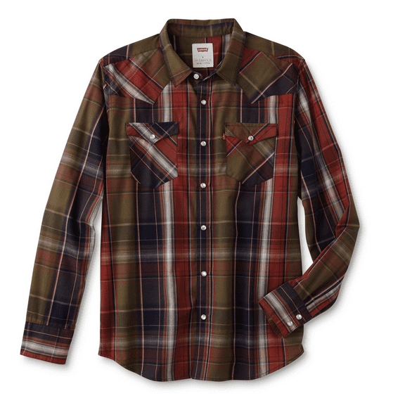 Levi's Men's Western Shirt - (Plaid Green, Small)