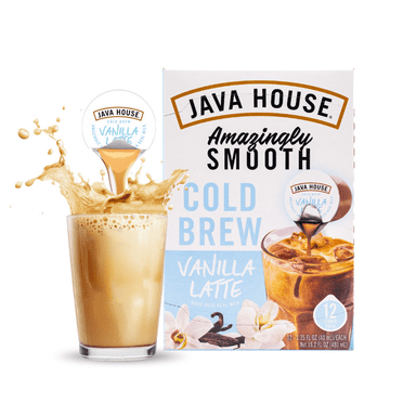 Java House Vanilla Latte Cold Brew Coffee Peel and Pour Pods, 12 Count