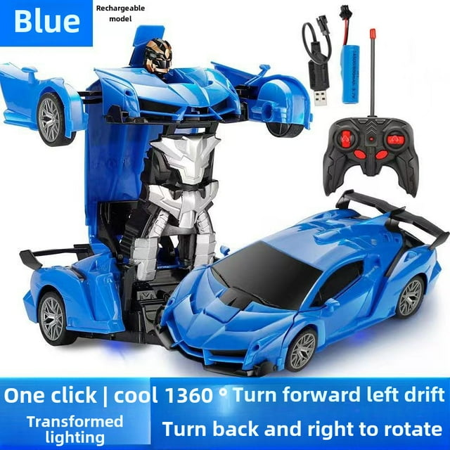 Remote Control 2-in-1 Transforming Robot Car for Kids 4-6: One-Touch Auto Morphing Toy with Durable Plastic Build, Easy Handle Remote, 24cm Lamborghini Blue Model, 1 Lithium Battery - Enhances