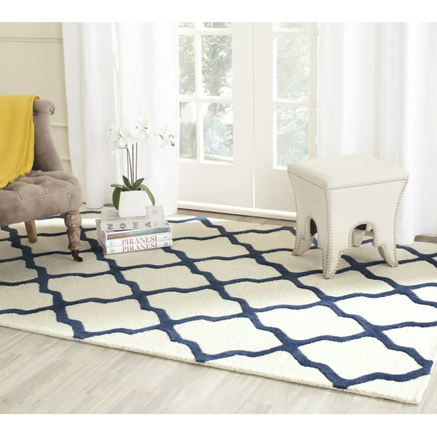 SAFAVIEH Cambridge Liam Geometric Wool Area Rug, Ivory/Navy, 4' x 6