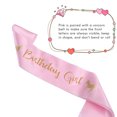 thumbnail image 3 of Banda y diadema de satén rosa para celebraciones felices Conjunto de cumpleaños para niña con purpurina dorada, 3 of 7