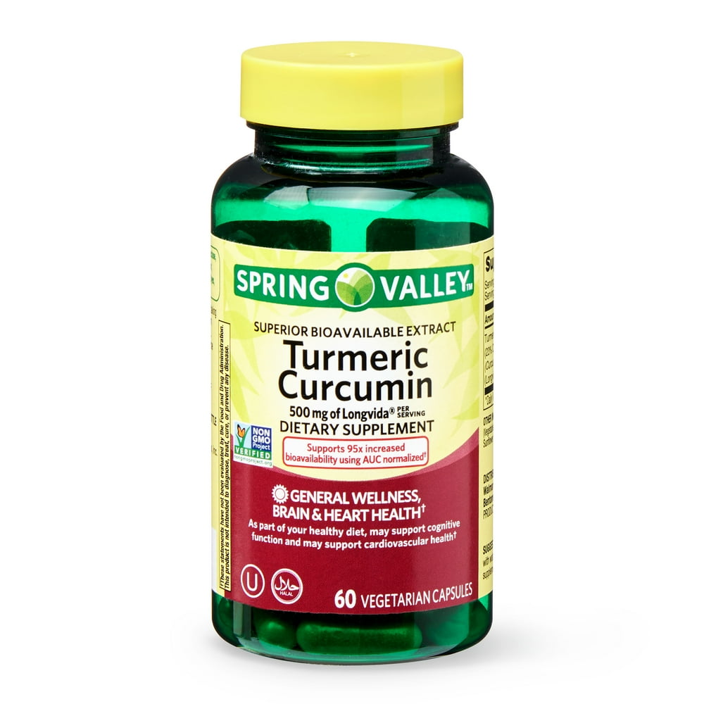 Spring Valley Turmeric Curcumin Vegetarian Capsules, 500 mg, 60 Count