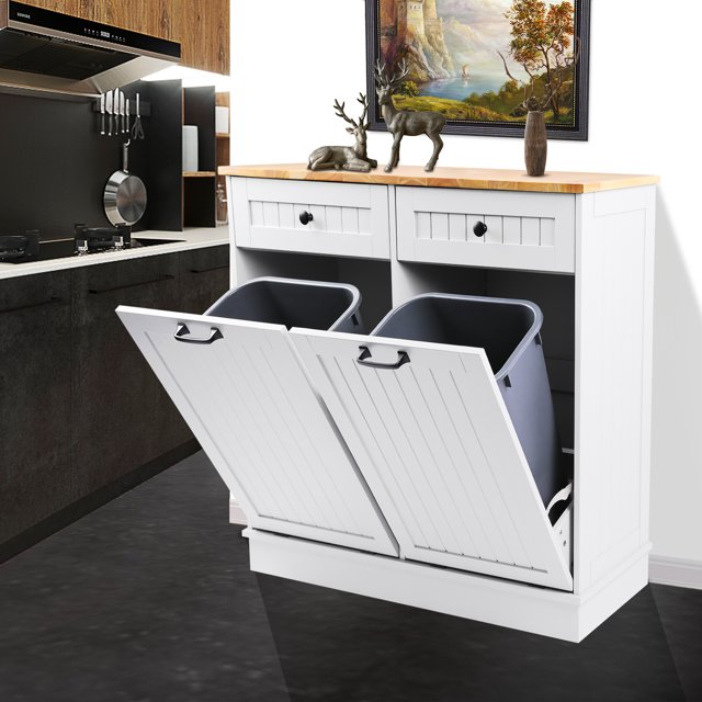 Double Tilt Out Trash Kitchen Wooden Dual Trash Can