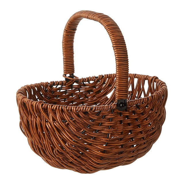 Cesta de flores para niña con asa, cesta de picnic portátil de imitación de ratán sin flor