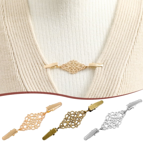SmartBy 1/3Pcs Sweater Clips Geometric Design Alloy Clips Sweaters Dresses Scarves Brooch Pins Versatile Clothing Accessory