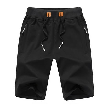 JustSun Mens Shorts Casual Sports Classic Fit Joggers Shorts with Elastic Waist Zipper Pockets Black 2X-Large
