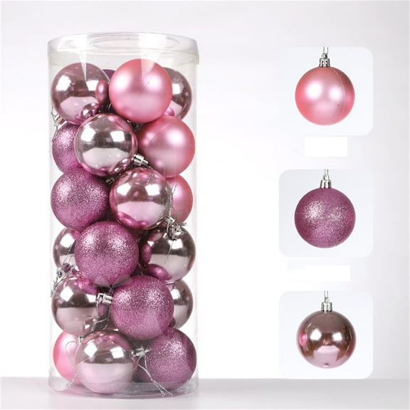 40mm 24 Pcs Christmas Ball Large Ornaments Party Decorations Shatterproof Festival Pendant Hangings for Xmas Tree Decor (Pink)