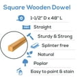thumbnail image 4 of Wood Square Dowel Rods 1-1/2 inch x 48 Pack of 250 Wooden Craft Sticks for Crafts and Woodworking by Woodpeckers, 4 of 7