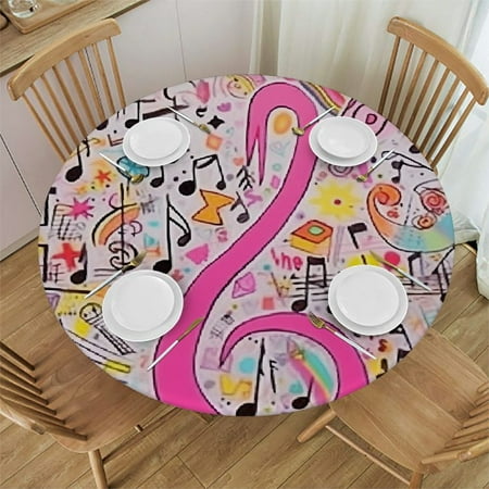 

Ullo0ord Party Round Fitted Tablecloth with Elastic Edge Music Clef Groovy Psychedelic Doodles Print Polyester Table Cloth Fits Round Table Diameter The Ultimate Protection for Your Table 42 -46