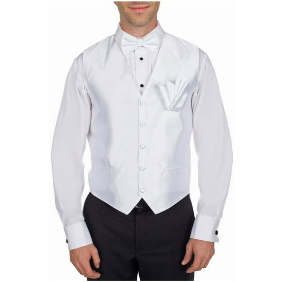 Men's Solid Dress Vest Bow Tie White for Tuxedo and Suit