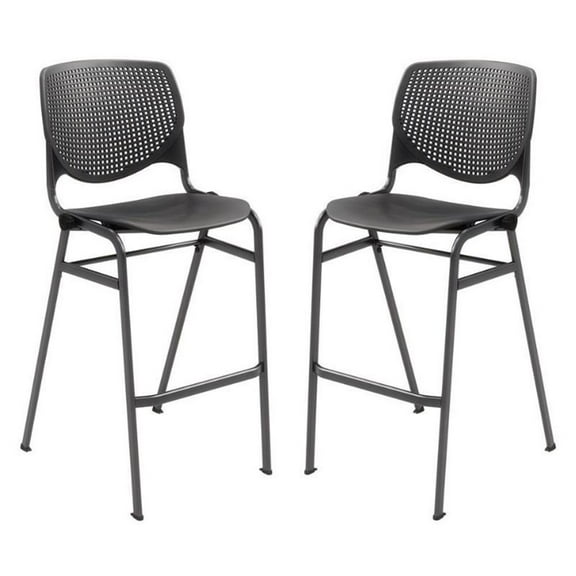 Home Square Stack Steel Frame Barstool in Black - Set of 2