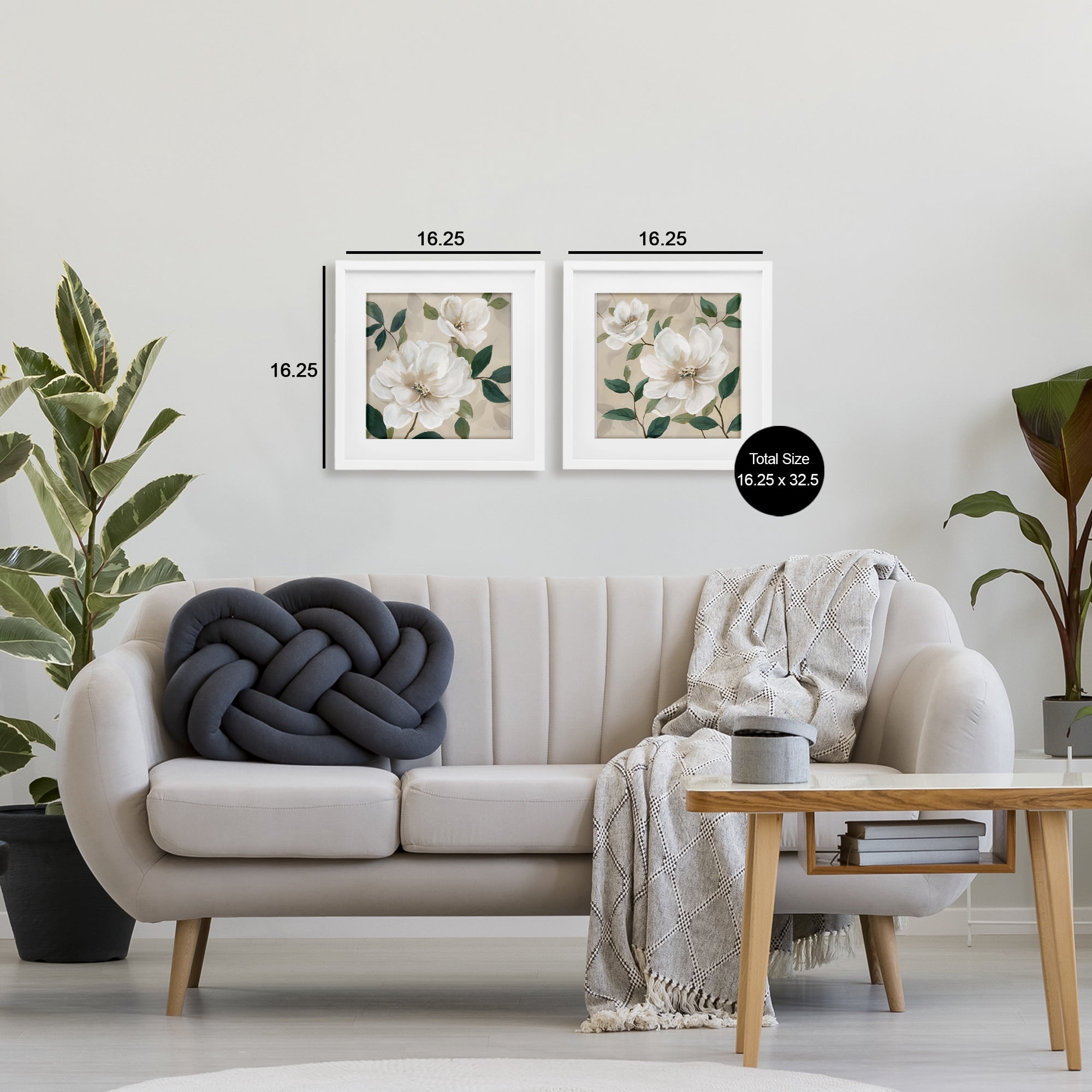 Stupell Industries Serene White Blossoms & Foliage 2 Piece White Framed Print Under Glass Set, design by Nan