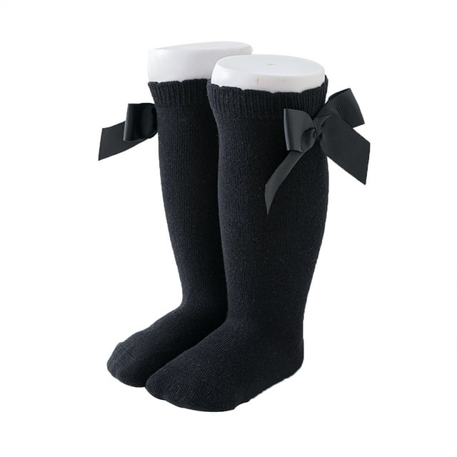 xiaxaixu Baby Girls Cotton Long Socks Solid Color Big Bow Knee High Stocking