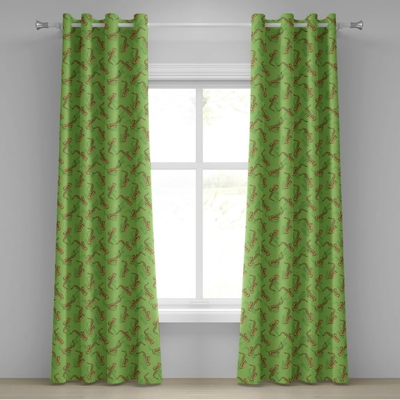 Ambesonne Jazz Music Grommet Curtain, Saxophones on Green, 50" x 72", Green Yellow Brown