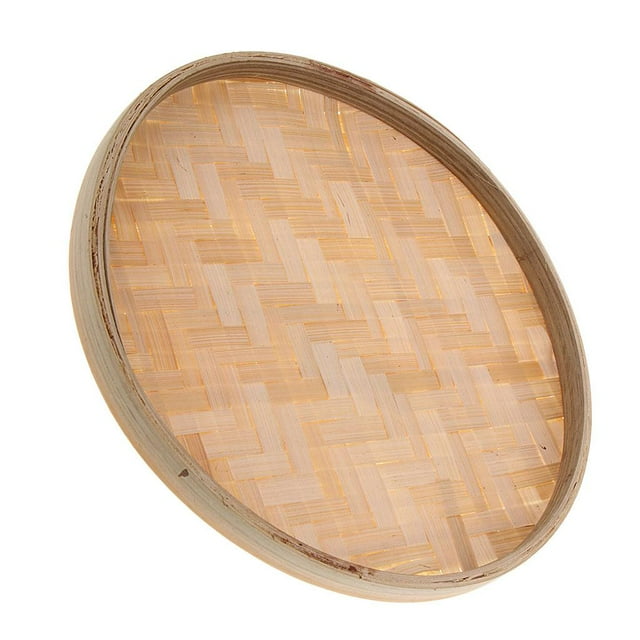 Abbracc Natural Bamboo Sieve Round Fruit Plate Handmade Storage Tray Hand Knitted Bread 22cm