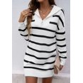 thumbnail image 4 of Womens Striped Sweater Dress Half Zip Shawl Collar Ribbed Knit Long Sleeve Loose Sweaters Pullover Mini Dress, 4 of 7