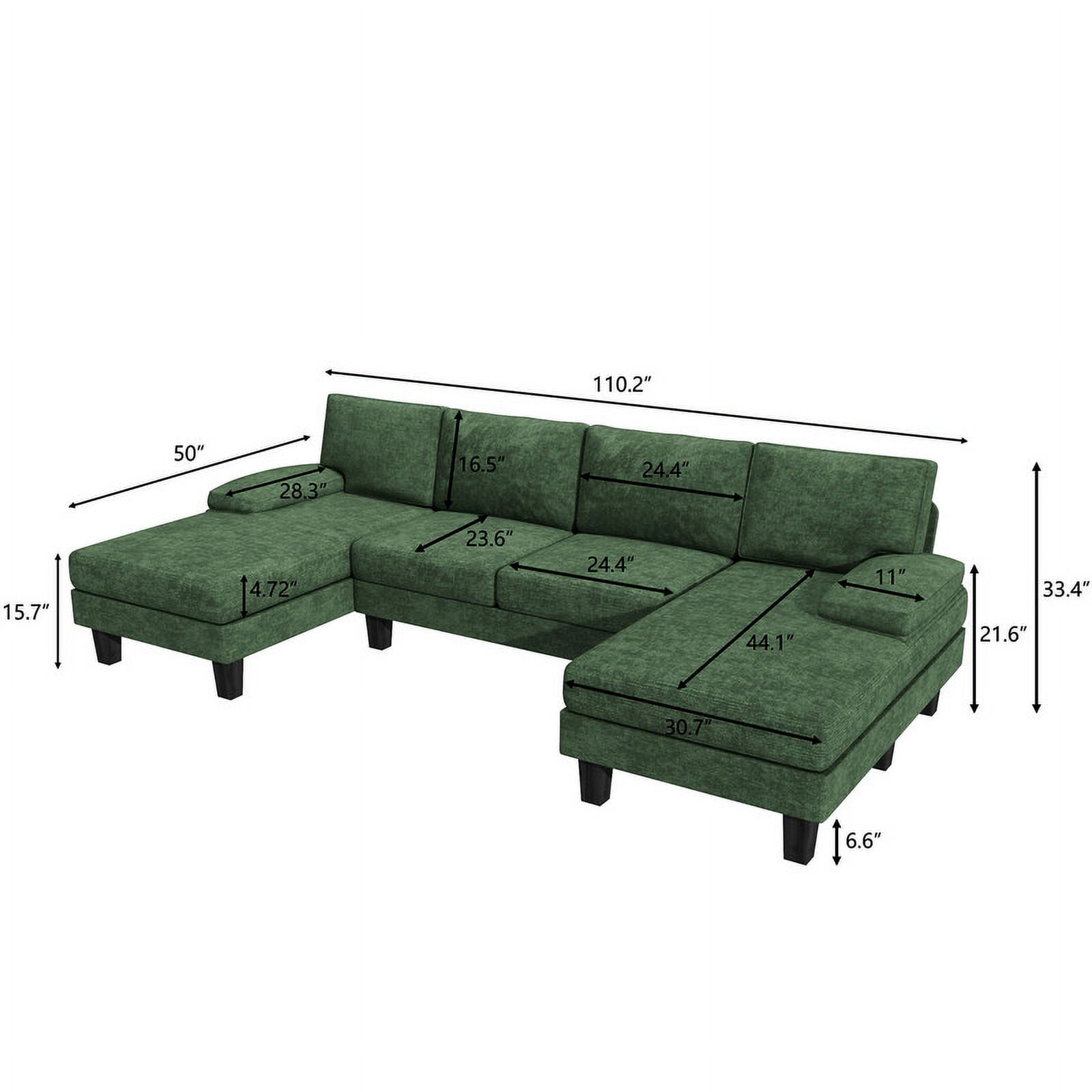 Homall Modern U-Shape Sectional Sofa, Chenille Fabric Modular Couch, 4 Seat Oversized Sofa with Chaise for Living Room, Green